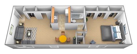 Floor plan for 1 bed, 1 bath, 700 sqft